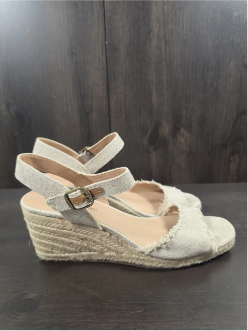 Lucky Brand Gold Beige Linen Wedge Espadrille Platform Sandals 10 M